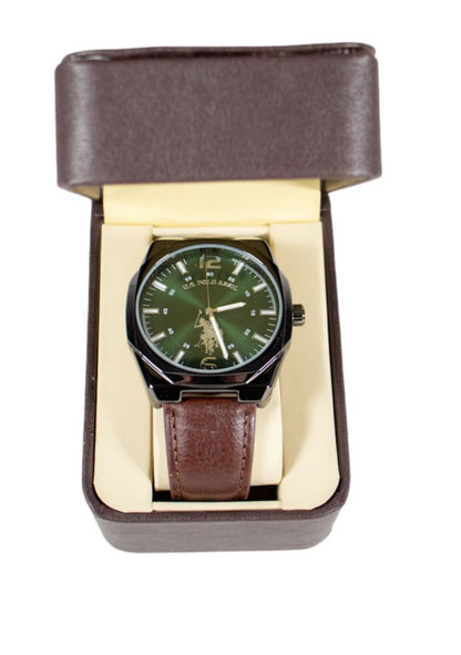 Reloj U.S. Polo (Verde con Correa Café)